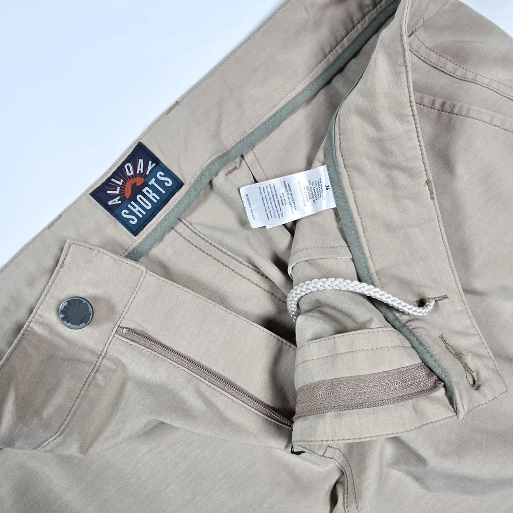 Faherty ALL DAY Shorts Mens 36 Tan Hybrid Stretch Pockets Performance Golf